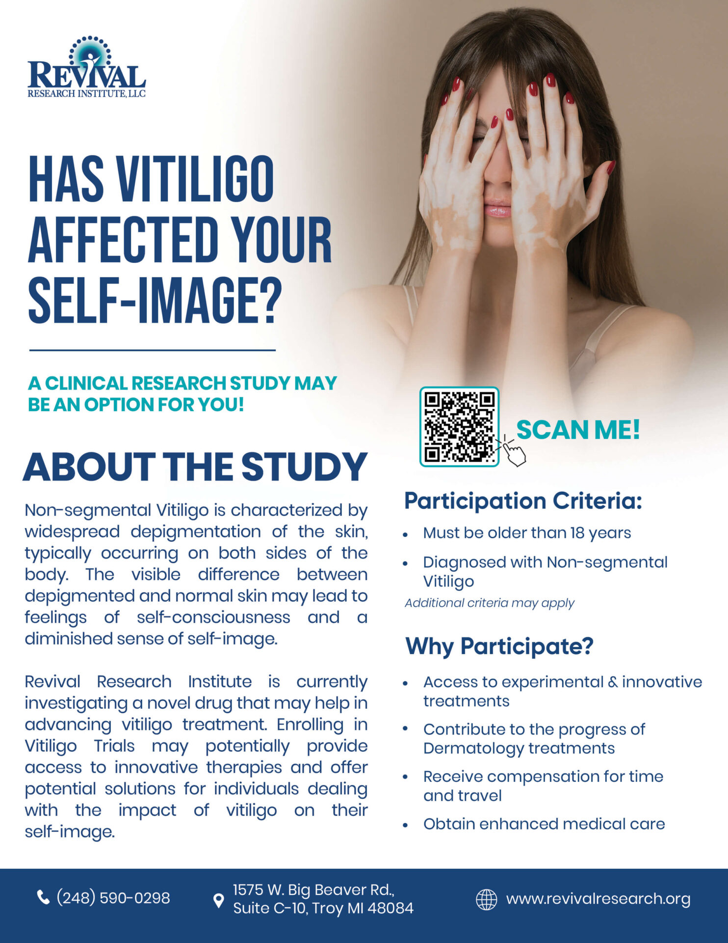 Non-segmental Vitiligo Clinical Trials in Troy, Michigan Flyer