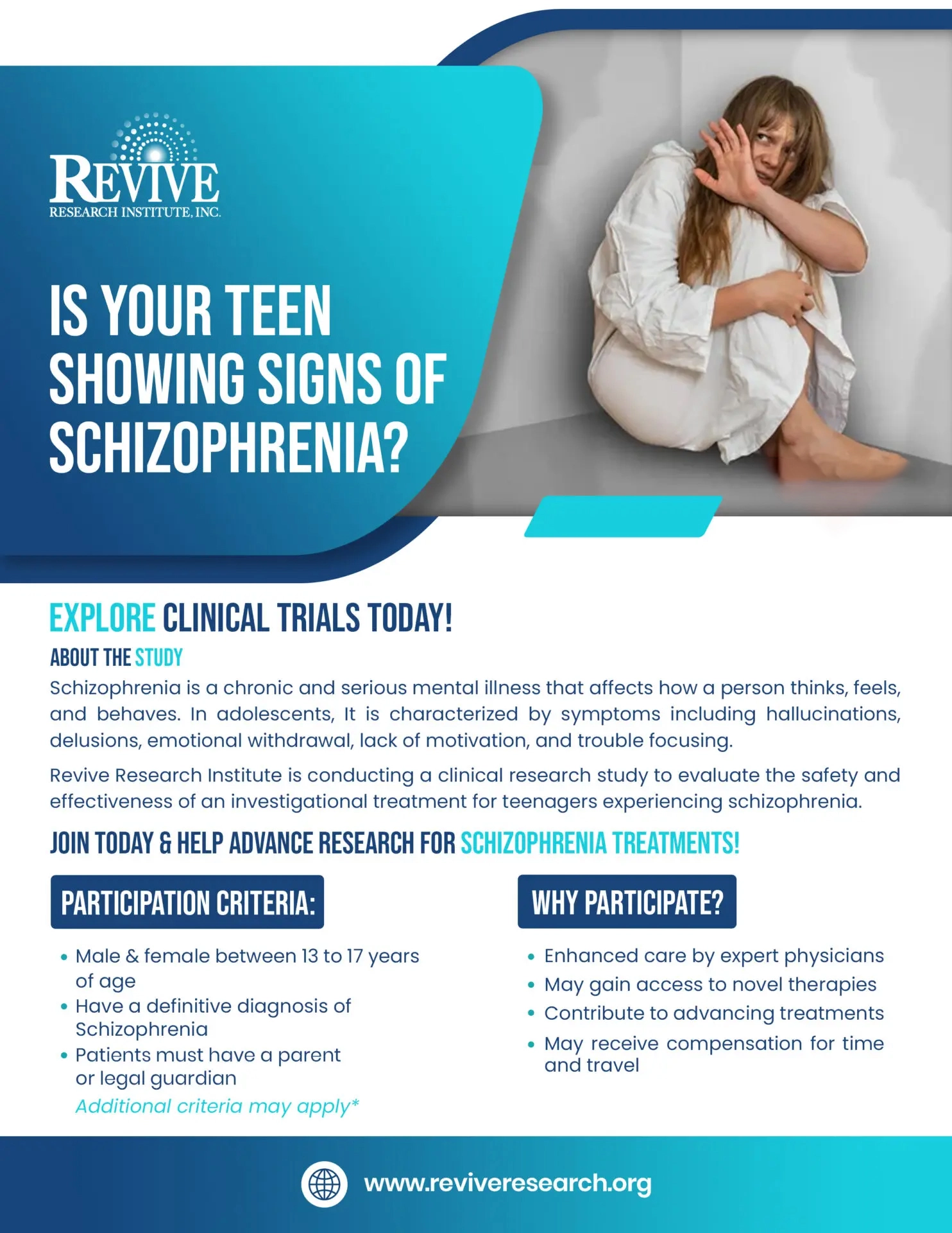 Adolescent Schizophrenia Clinical Trials Flyer