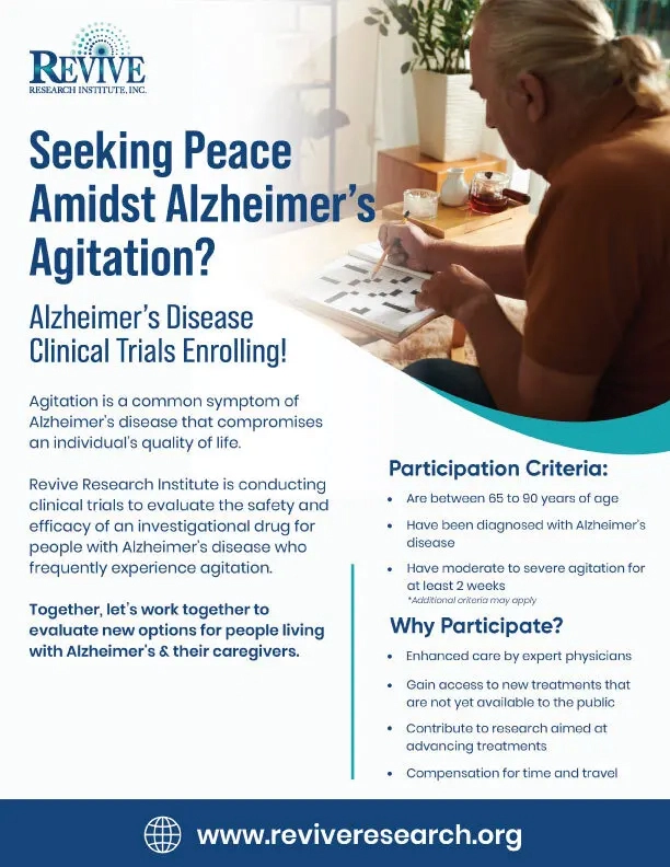 Alzheimer's Related Agitation Clinical Trials Flyer