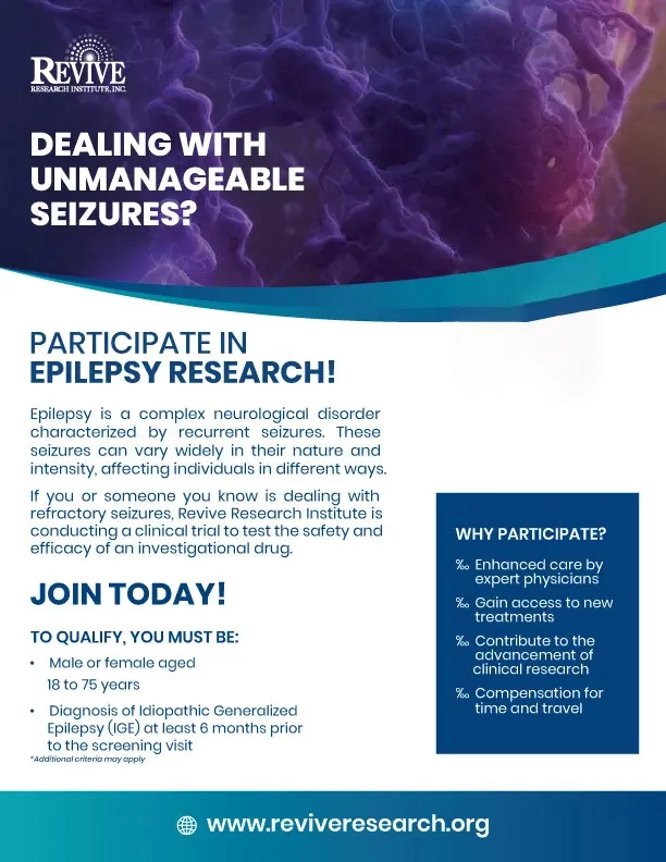 Generalized Epilepsy Clinical Trials Flyer