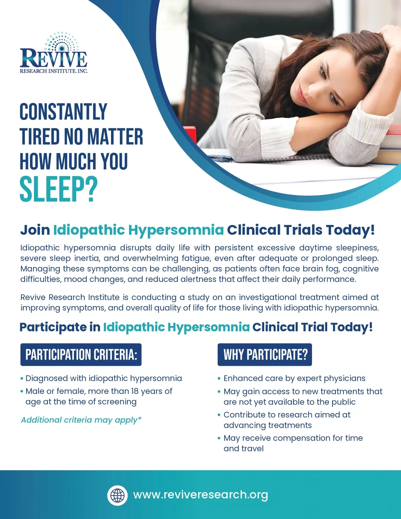 Idiopathic Hypersomnia Clinical Trials Flyer