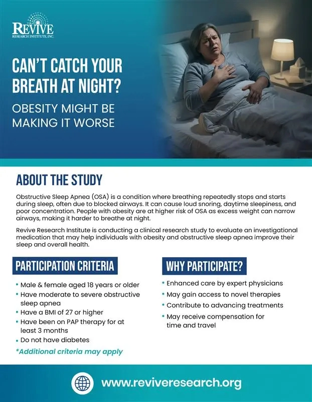 Obstructive Sleep Apnea and Obesity Clinical Trials Flyer
