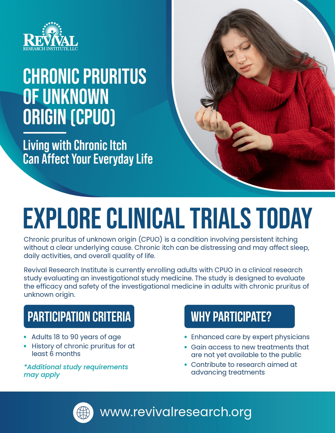 Chronic Pruritus of Unknown Origin Clinical Trials Flyer